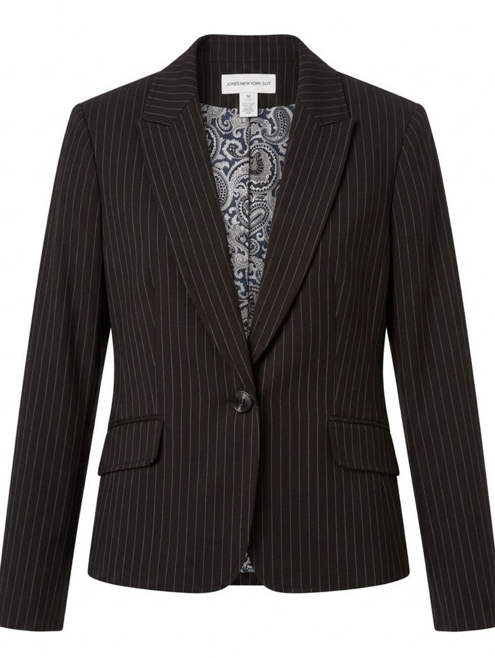 Jones New York Dark Cocoa And Light Blue Pinstripe Single-Button Blazer Size 14